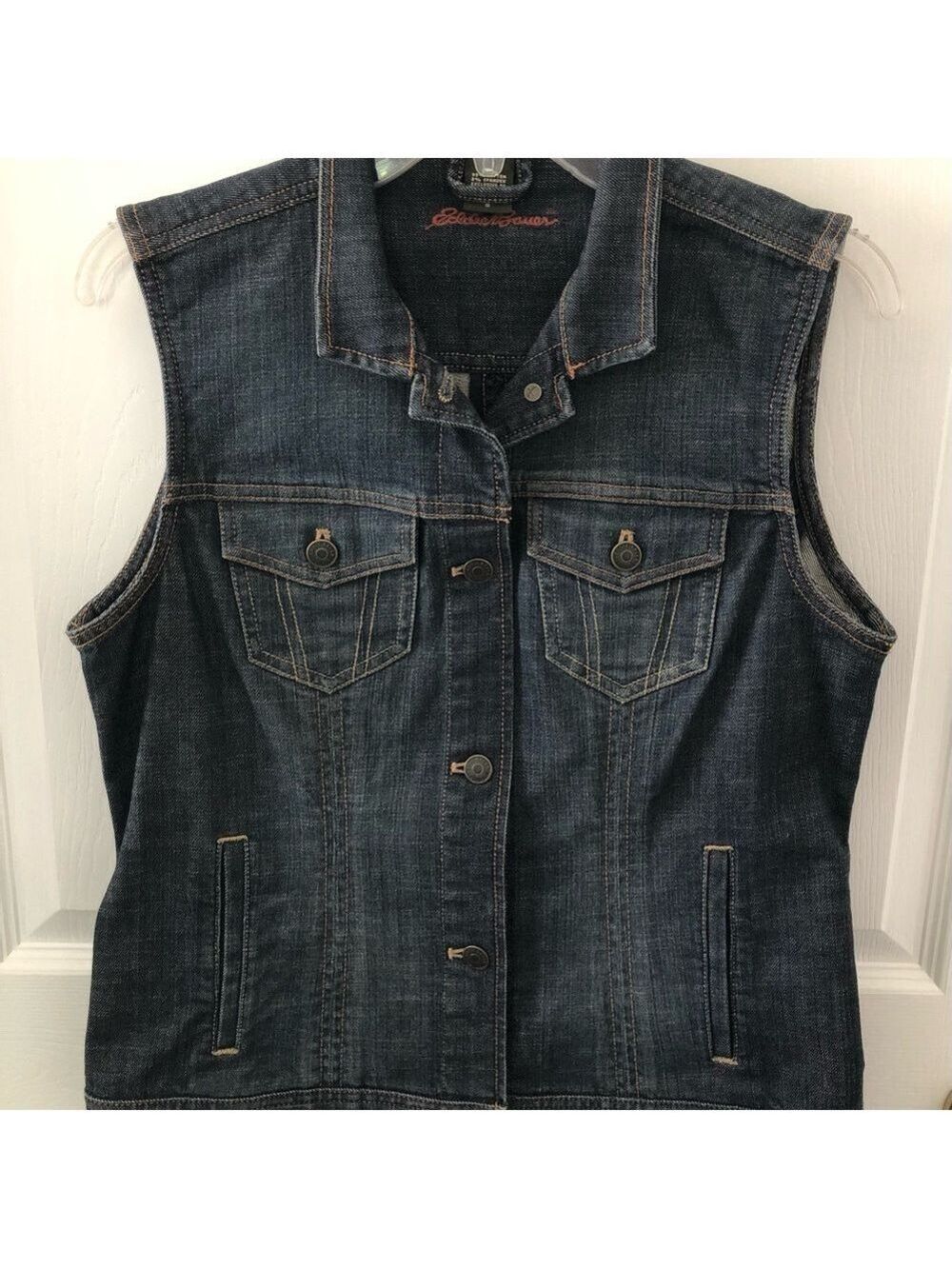Size Small Eddie Bauer Dark Denim Jean Vest Trucker Gorpcore Western 90’s Grunge
